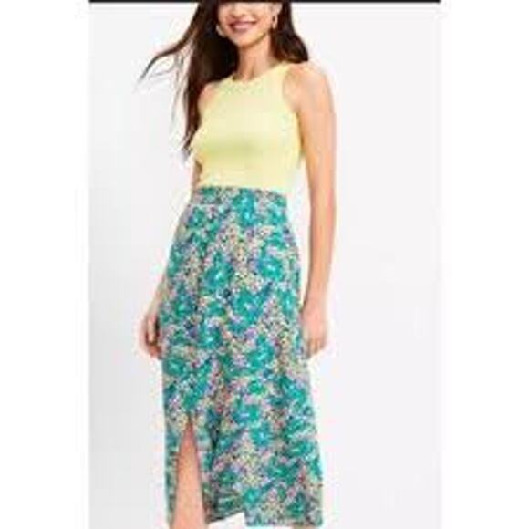 LOFT Green Floral Midi Skirt Size XL NWT - Picture 1 of 6